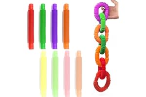 CQQNIU 8 sztuk Multicolor Stretch Tube Pop Zabawki Sensorowe, DIY palce, zabawki antystresowe dla dzieci, wąż z tworzywa sztucznego, zabawny elastyczny wąż (wyślij torbę do przechowywania)