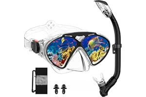 JEMULICE Taucherbrille Kinder, Schwimmbrille Kinder Schnorchelmaske für Jungen Mädchen, Tauchmaske mit Nasenabdeckung 180°Panorama HD Anti Nebel Anti-Leck Schwimmmaske für Kinder 4-16 Jahre