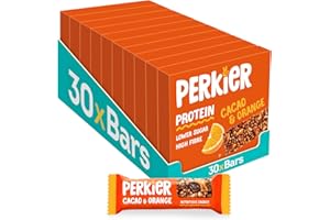 Perkier Cacao & Orange Snack Bars (30 Pack) – Vegan – Gluten Free – Protein – High Fibre – Lower Sugar - Natural Ingredients – Lower Calorie – Healthy – No Palm Oil