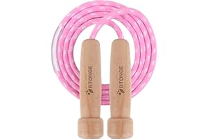Springseil Erwachsener, BTONGE Traditionelles Verstellbares Baumwoll Seilspringen Kinder mit Natürlichem Holzgriff Speed Jump Rope für Fettverbrennung & springen Übung & Fitness - 300CM / 9.6FT