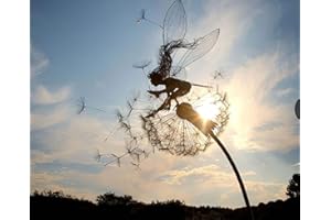 UVAN ART Fate e denti di leone che ballano insieme, palo da giardino, fata magica, statua in filo metallico, decorazione da giardino, prato, sentiero, patio, ornamenti