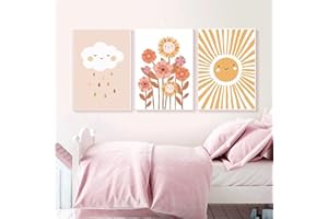 EXQULEG 3er Set Poster Kinderzimmer Regenbogen Wolken Blumen Bilder Ohne Rahmen,Bilder Babyzimmer DIN A4 Boho Deko Junge Mädchen (B)