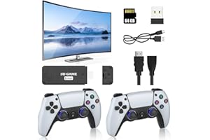 JOULLI Retro Konsole Spielkonsole 3D Game Stick mit Gamepad, Drahtlose Videospielkonsole Unterstützt 10000+ Spielen, 26 Emulatoren, 4K HDMI Output, Plug and Play, Englische Version für TV, Projektor (64G)