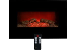MOTOROLA NURSERY Classic Fire Memphis Elektrokamin mit Heizung - Elektroheizung 1800W - Kaminofen mit Fernbedienung und Timer - Elektroherd mit LED-Flammen - Wandmontage - Schwarz
