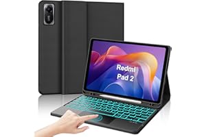 IVEOPPE Funda Teclado para Xiaomi Redmi Pad 2/Redmi Pad SE 11 Pulgada, Keyboard Touchpad Iluminación de 7 Colores, Español Magnético Trackpad Desmontable Bluetooth Keyboard, Negro