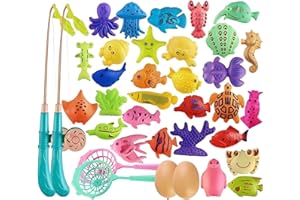 Ruutcasy Magnetyczna zabawka wędkarska, 40-częściowy zestaw dla dzieci z wędką i siatką, pływające ryby z tworzywa sztucznego do wanny