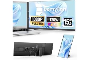 domyfan 15.6" Laptop Monitor Extender, 120% sRGB FHD 1080P IPS Laptop Screen Extender Detachable Dual Screen, Portable Monitor fit Laptops with HDMI/USB-A/Type-C Plug-Play for Windows, Mac, Android