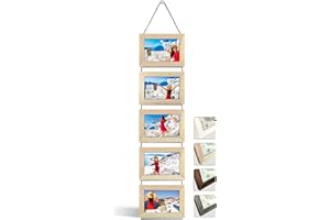NEOWS Portafotos Múltiple Decorativo para Colgar en Pared - Marcos de Fotos Multiples de Madera Con Cuerda - Collage Portarretratos Colgante - Fotos 10x15 cm (Roble Natural, 5 Fotos Horizontal)