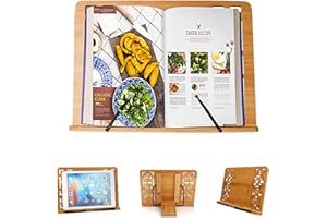 MAGIC SELECT Supporti per Libri da Cucina in bambù. Leggio da Riposo per Libri e Ricettari Regolabile Ideale per Libri, iPad, Tablet.