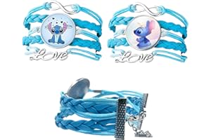 Ubephant Stitch Bracelet en Cuir Tressé, Stitch Bracelet Tressé, Bracelet Stitch, 2 Pièces Bracelet Stitch Fille, Bracelet Amitié Enfant Stitch, Stitch Bracelet Ajustable, pour Fille