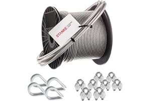 Seilwerk STANKE Rankhilfe PVC Drahtseil ummantelt verzinkt 40m Stahlseil 5mm 6x7, 4x Kausche, 8x Bügelformklemme - SET 2