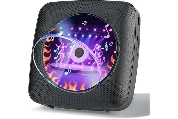 Gueray Lecteur CD Portable Enfant : Lecteurs CD Bluetooth pour la Maison avec Haut-parleurs Batterie 1800 mAh Télécommande Couvercle Anti-poussière Amovible Lecteur CD Mural avec Radio USB AUX Noir