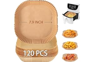 AVZTIOPS Air Fryer Disposable Paper Liners Non-Stick Waterproof Air Fryer Accessories, 120 Pcs Air Fryer Square Paper Liner Compatible with COSORI, Tower, Tefal, Philips, Instant, LLIVEKIT, etc.