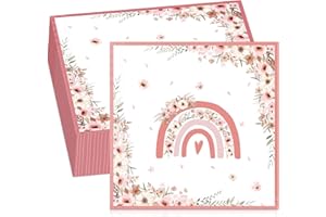 Tenare 50 Stück 33 x 33 cm Boho Regenbogen Servietten Einwege Blumen Servietten Boho Papierservietten Party Servietten für Babyparty Mädchen Kinder Geburtstag Party Tischdeko