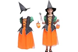 Efymosce Hexen Kostüm Kinder, Karneval Kostüm Mädchen, Hexen Kostüm Mädchen, Halloween Witch Costume Kids, Fasching Hexenkostüm für Halloween, Karneval, Fasching, Cosplay Party