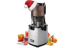 Fretta Exprimidor de Prensado en Frío,Gran Apertura de 5.3 Pulgadas,para Verduras y Frutas Enteras,1.6L Fácil de Limpiar,sin BPA,250W Máquina Extractora Automática,Acero Inoxidable slow juicer