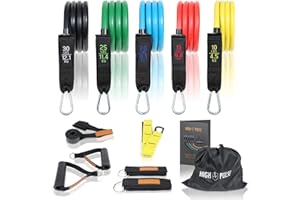 High Pulse® Elastici Fitness 100 lbs in 5 Fasce di Resistenza (13pz) – Set Bande Elastiche di Resistenza per l'Allenamento della Forza