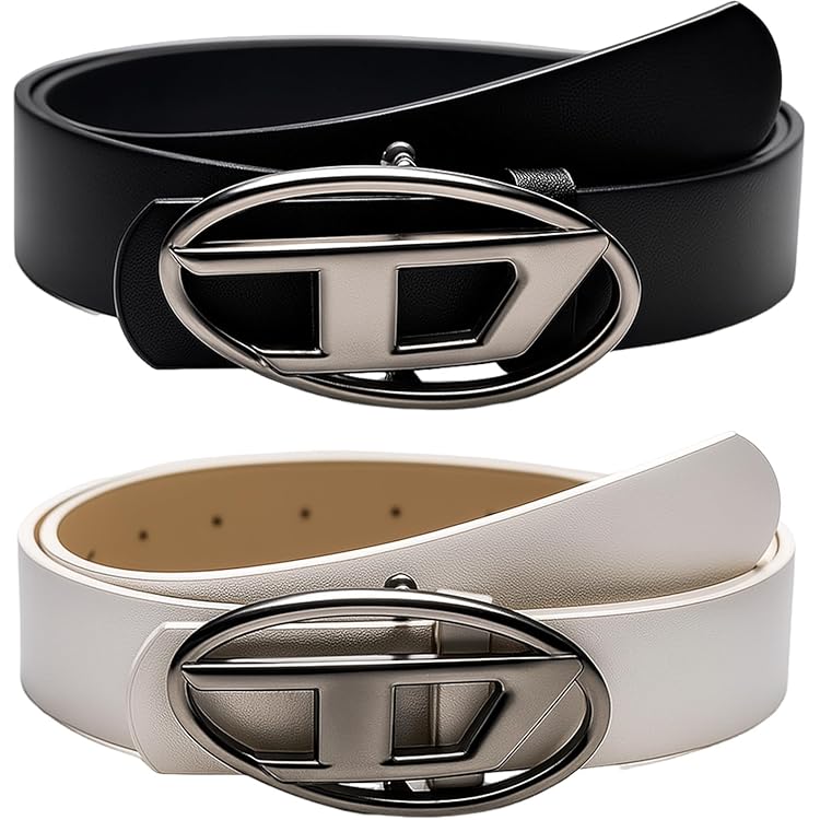 お*と様 DIESEL ロゴ入り ブラックベルト　Y2K Y2k Stil Mit Ovaler D-Schnalle, 105cm Pu Vintage Gürtel Für Damen