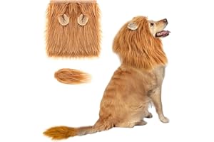 Donvuka Hundekostüm Löwenmähne Hund mit Schwanz, Verstellbare Hundekostüm Halloween für Halloween, Weihnachten, Party, Aktivität, (Größe L, Hellbraun)
