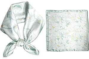 GIMIRO Foulard en Soie Synthétique, 53 x 53 cm, Motif Floral Jaune et Vert, Style Élégant