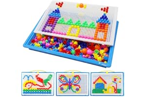 KOKOBOX 296pcs Mosaique Creative Puzzle Jouet Bloc de DIY Jeu de Construction Colorée Cadeau de Noël Fête Anniversaire pour Filles Garçons 3+Ans Jouet Educatif Créatif 3D Clous de Champignon Colorées Créatif
