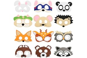 Fennoral 12 Pezzi Maschere di Feltro di Animali Maschera per Animali Schiuma Maschera di Animali Bambini per Giungla a Tema Viso Fattoria Foresta Festa a Tema Costume Halloween Cosplay