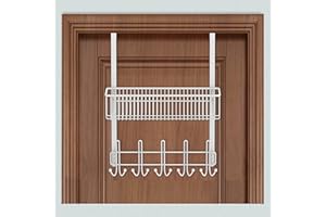 ENONCI Wieszak na hak nad drzwiami, 15 półek, organizer, haczyki z siatkowym koszem, do wieszania płaszczy, biały kosz druciany do domowego przechowywania organizera