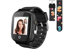 OKYUK 4G Smartwatch für Kinder, GPS-Tracker, mehrere Desktop-Stile zur Auswahl, Zwei-Wege-Anrufe, Bildkompetenz, SOS, WLAN, wasserdichter Touchscreen für 4–12 Jungen und Mädchen (Blau) (T5 Schwarz)