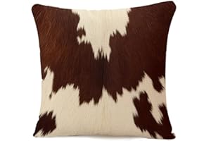 IBILIU Ozdobne poszewki na poduszki ze skóry bydlęcej 45 x 45 cm, krowie sierść bydlęca skóra wzór brązowy i biały bawełna len poszewki na poduszki dekoracyjne poszewki na poduszki na kanapę sofę do
