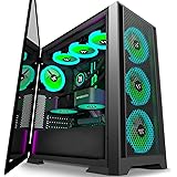 KEDIERS Case PC-con 7 ventole PWM ARGB preinstallate, case da gioco E-ATX Mid-Tower con porta del pannello laterale in vetro 