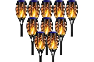 BAKTH Solar Light Outdoor with Flickering Flame, 10 Pack Solar Torch Lights Waterproof, 12 LED Solar Tiki Torches for Garden Yard Patio,Landscape(Yellow)