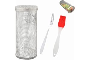 ZEHAN ZITONG cesto per barbecue in acciaio inox, cesto rotante per barbecue, cesto per barbecue, cesto cilindrico per barbecue per grigliare verdure, pesce, carne ecc 20 x 9 x 9 cm