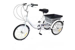 Jolre Triciclo da 20/24 pollici per adulti, 3 ruote da 7/8 marce, bicicletta da 3 ruote con cestino per la spesa, bici cargo per adulti, anziani e donne.