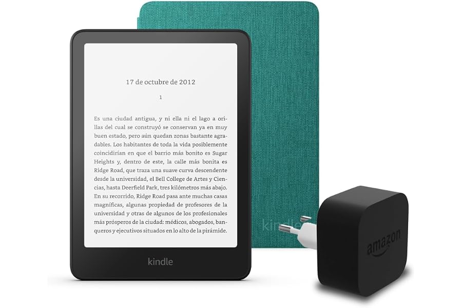 El último Kindle Paperwhite (versión 2024) de 16 GB sin anuncios, una funda de tela de Amazon y un adaptador de corriente Ama
