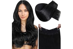 LaaVoo Extensiones Pelo Natural Hilo Invisible Negro 40cm 80g Extensiones de Hilo Cabello Humano Negro Liso #2