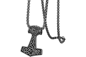 Flongo Herren-Kette Männer Anhänger Halskette, Edelstahl Halskette Kette Silber Schwarz Gold Thors Hammer Keltischer Knoten Irischer Triquetra Glücklicher Motorradfahrer Biker Accessoires
