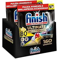Finish Ultimate Infinity Shine Pastiglie Lavastoviglie al Limone, 160 Capsule, con Scudo Protettivo contro lo Sporco e i Resi