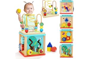 TOP BRIGHT Cubo de Actividades de Madera para niños de 1 año de Edad, Regalos de Primer cumpleaños para niñas y niños de 12 Meses en adelante