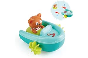 Hape Schlauchboot mit Rückziehmotor - Badewannenspielzeug, Pull-Back Boot und schwimmender Teddybär, Badespielzeug für Kleinkinder ab 18 Monaten