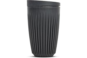 HUSKEE Coffee Cups with Lids - Reusable Coffee Cup with Unique Fins for Espresso, Cappuccino, Americano, Mocha - Insulated & Portable Latte Cups Made with Repurposed Coffee Husks (Charcoal, 12oz)