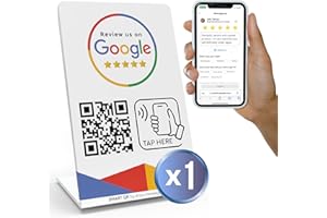 MESSAGENES Review Tap Stand for Google Reviews - 1-Stand - QR & Tap NFC Stand - Passez votre avis sur Google Tap Stand - iPhone & Android - Boost My Reviews Stand - Configurer à la maison (1 support)