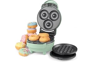 GILES & POSNER EK5535GSGR 3 in 1 Mini-Bites Maker - Non-Stick Cooking Plates, Doughnut, Waffle, and Pancake Maker, 3 Minute Pre-Heat time, Non-Slip Feet, Easy to Clean, Ready Indicator Lights, 400W