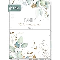 Häfft Family-Timer 2025 A5+ - Familienkalender Für 4 Personen, Blattgold