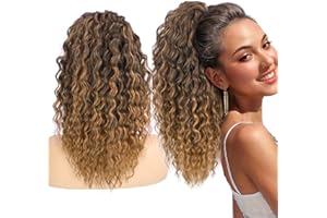 Allyreetress Afro Curly Ponytail Extension, Long Black Drawstring Ponytail for Black Women Long Multi Layered Hair FluffyThick Ponytail Natural Soft Synthetic Hairpiece for Daily Use(T1B/27)