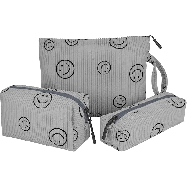 VEGCOO Kosmetiktaschen-Set Aus Segeltuch – 4 Stück, Bedruckt, 22x14 Cm, Für Reise & Alltag (Grau)