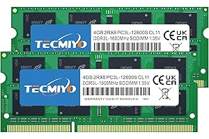 TECMIYO 8GB Kit (2x4GB) PC3L-12800S Sodimm DDR3L / DDR3 Memoria Ram 1600MHz CL11 1.35V/1.5V 204Pin Non-ECC Unbuffered SODIMM Laptop Memory DDR3 Ram Module