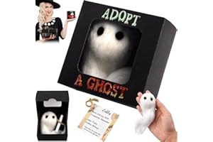 Pipihome Adopt A Ghost Ornament, Halloween Stuff Boo Basket Gifts, Gothic Gifts, Pocket Hug Ghost with A Tiny Scroll, Mini Plush Stuffed Ghost Doll Boo Box for Women