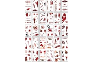 YXBWM Halloween Scar Tattoo Stickers, 30pcs Simulation Bloody Fake Bleeding Wound Sutures Vampire Bite Tattoos, is Suitable For Men, Women and Children.Perfect Halloween Decorations (Halloween scars)