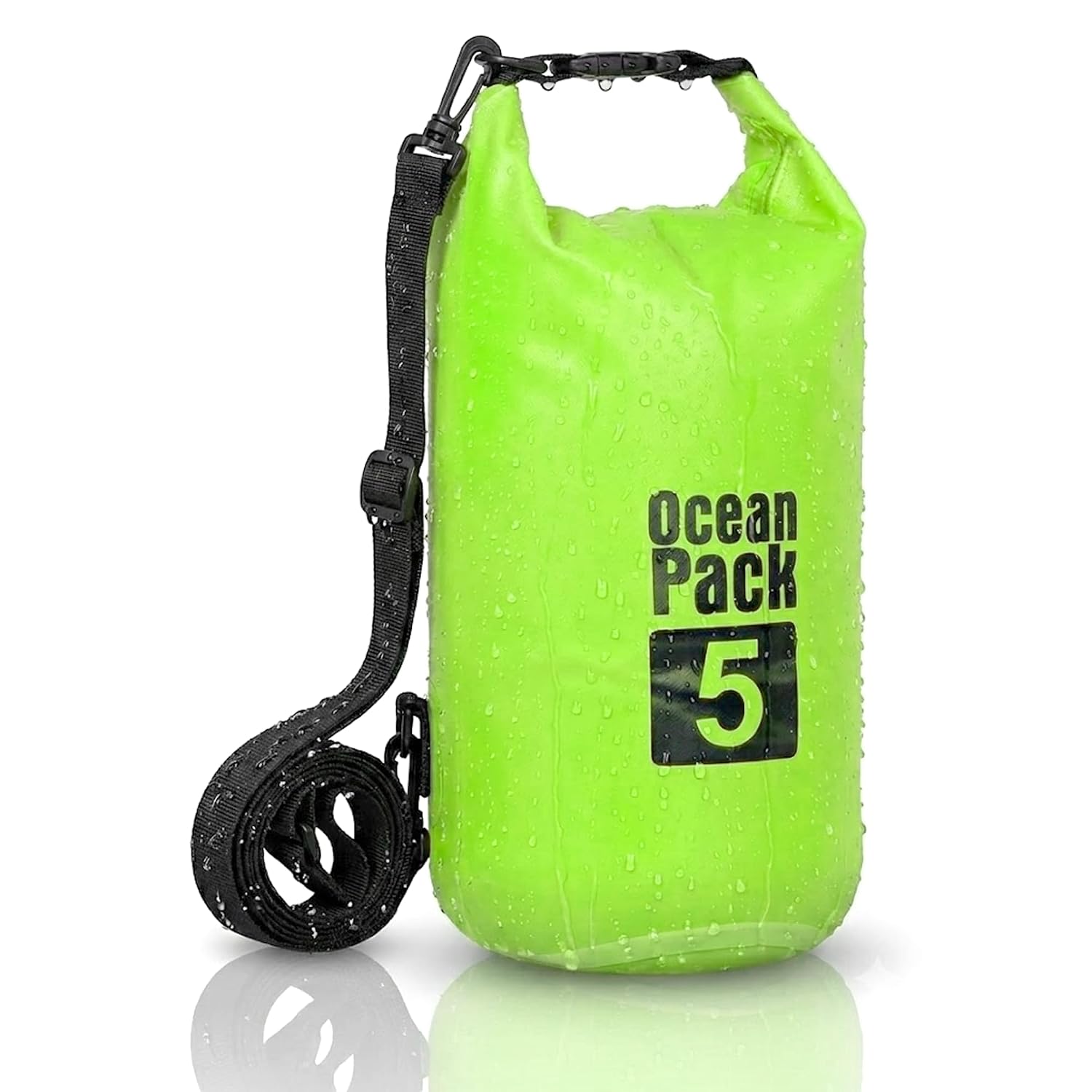 Dry Bag, Borsa Sacca Zaino Impermeabile Waterproof, chiusura a rotolo e tracolla, custodia impermeabile per cellulare e marsupio per Mare Barca Pesca Rafting Spiaggia Sport Acquatici (Green, 5l)