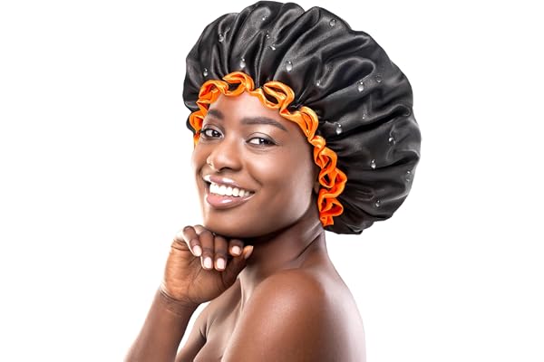 mikimini Bonnet de Douche Noir pour Femmes aux Cheveux Longs, Grande Bonnets de Douche Réutilisables et Imperméables pour Hommes, Bonnet de Bain à Double Couche pour Cheveux Épais et Bouclés